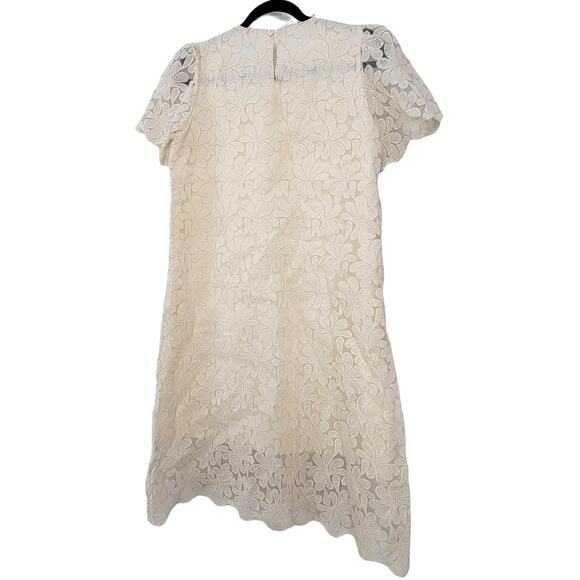 TheOpen Product Ivory Floral Applique Short Sleeve Shift Dress Women Sz S/M - Picture 4 of 7